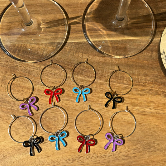 4 Pack Coquette Bow 25mm Wine Glass Charm Rings, Available in Gold or Silver