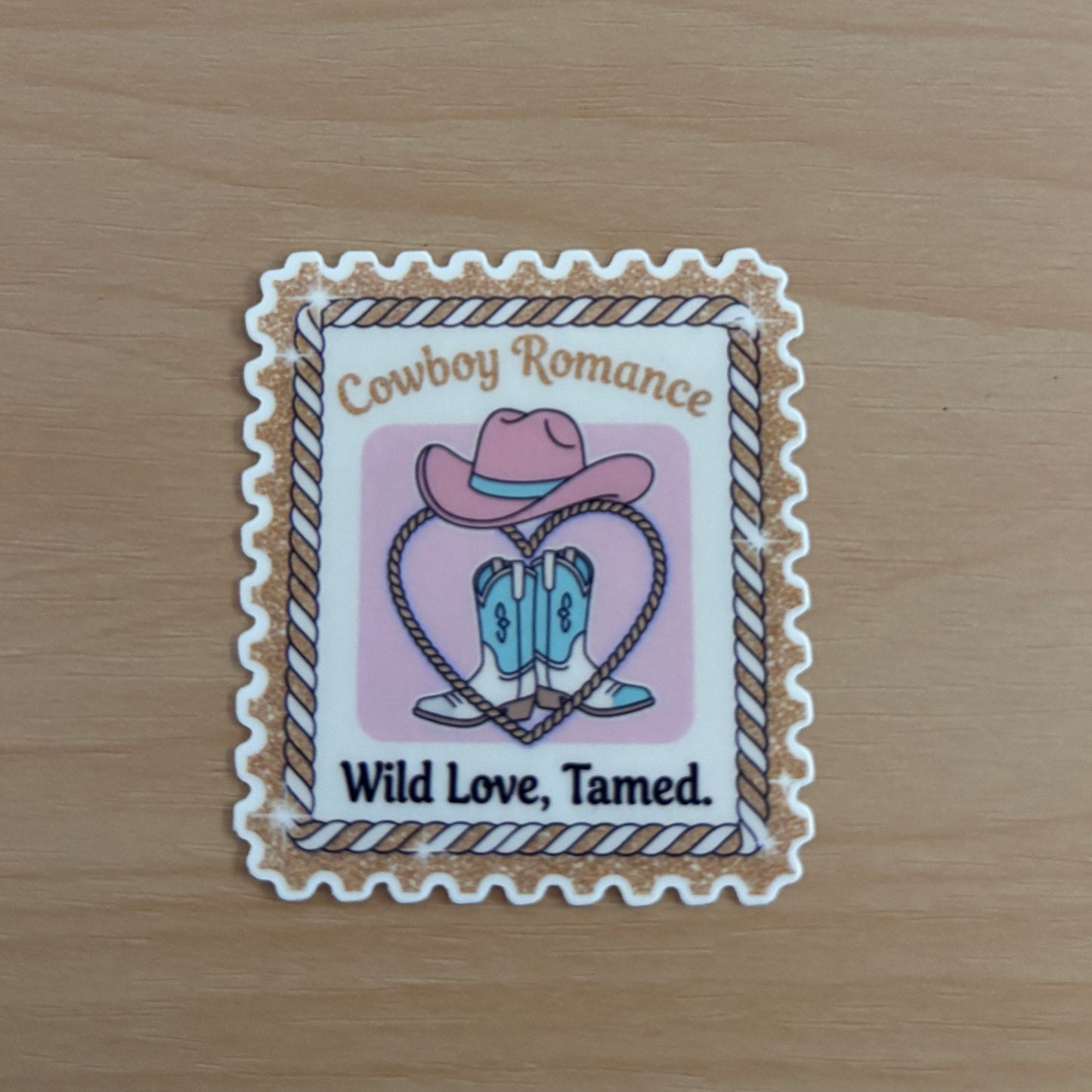 Cowboy Romance Stamp Vinyl Die Cut Laminated Sticker
