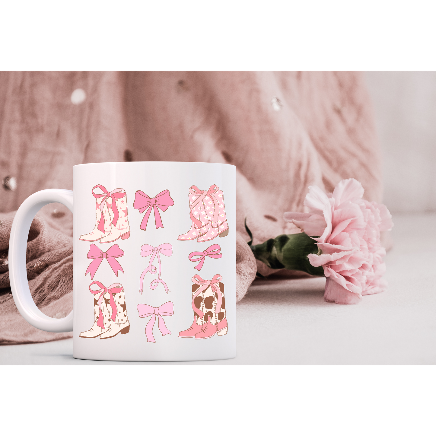 Bows and Boots Coquette White Ceramic Mugs 11oz or 15oz