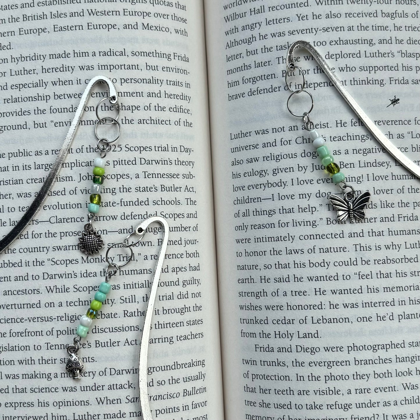 Tibetan Silver Hook Bookmark with Beads and Charm - 3 available