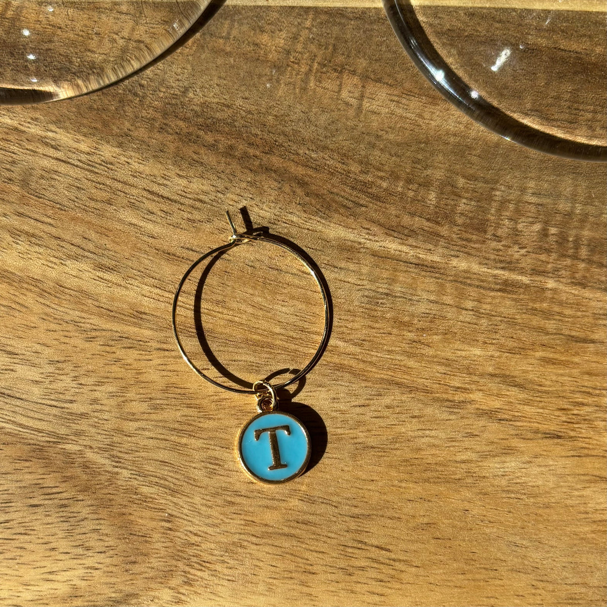 Personalise Gold Alphabet Charm 25mm Wine Glass Charm Rings - Blues