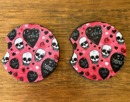 Skull and Hearts Car Coasters Pack of 2