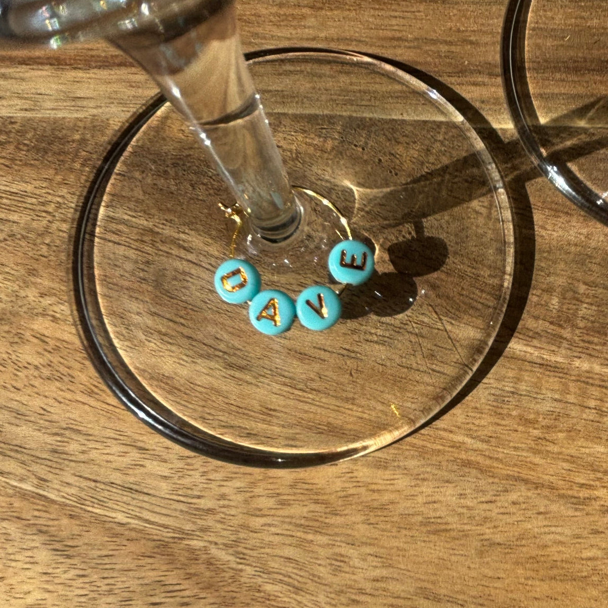 Blue with Gold Letters Personalise Individual Silver or Gold Wine Glass Charm Rings with Letter Beads