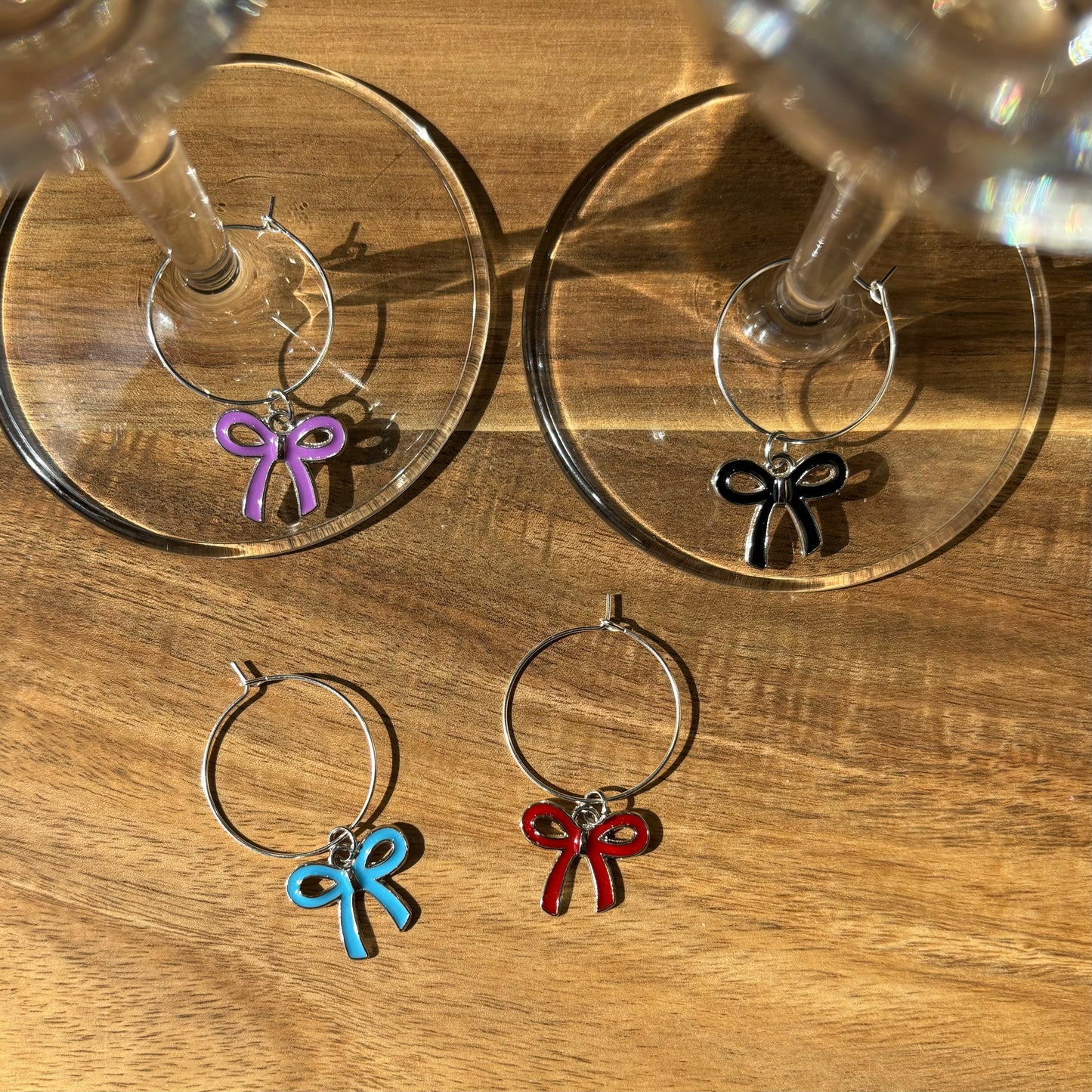 4 Pack Coquette Bow 25mm Wine Glass Charm Rings, Available in Gold or Silver
