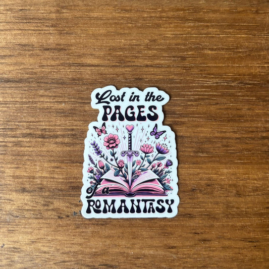 Lost in the Pages of a Romantasy Vinyl Die Cut Laminated Sticker