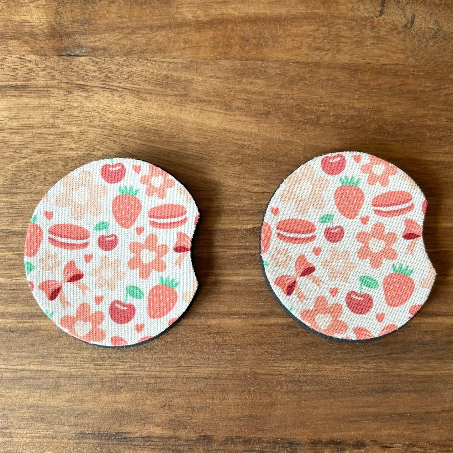 Macarons and Bows Coquette Car Coasters Pack of 2, Cup Holder Coasters