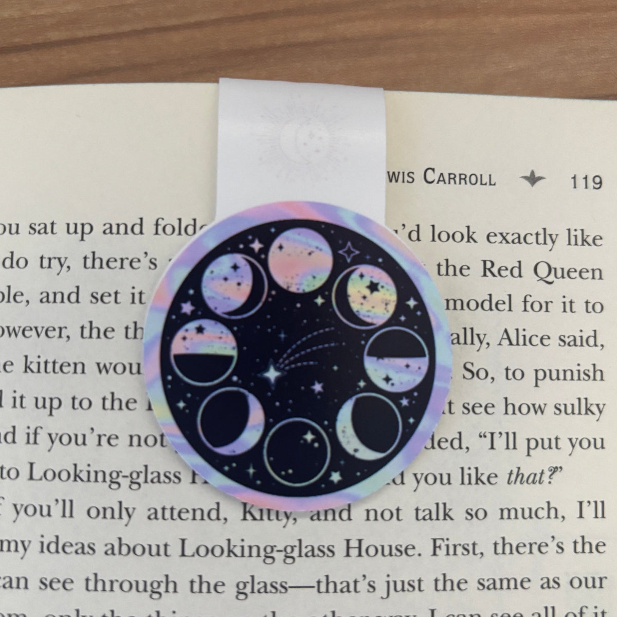 round magnetic bookmark with phases of the moon