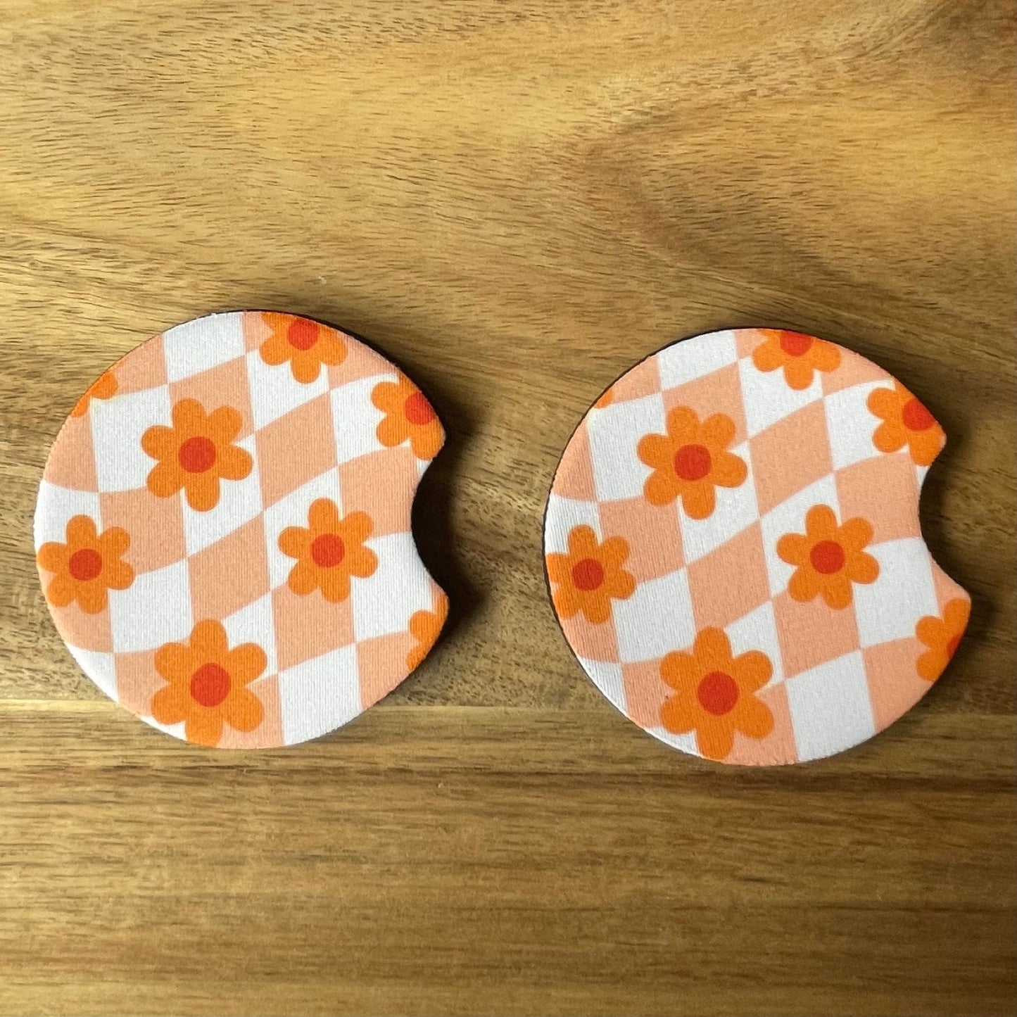 Flowers with Diamond Background Car Coasters Pack of 2, Cup Holder Coasters