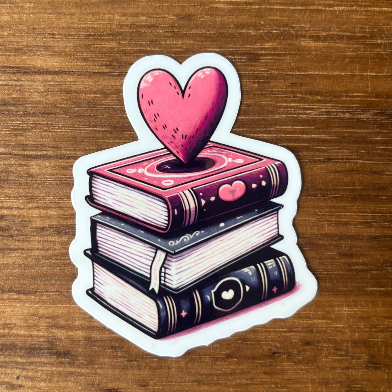 Books with Heart on Top Vinyl Die Cut Laminated Sticker