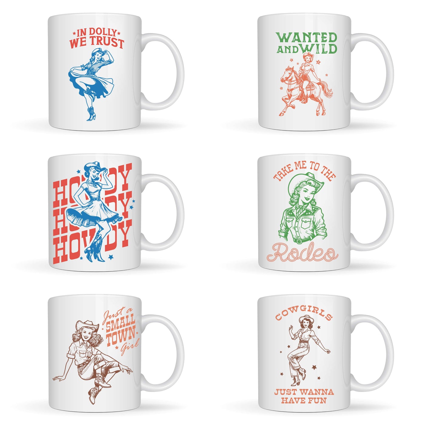 Cowgirl Themed Designs White Ceramic Mugs 11oz or 15oz