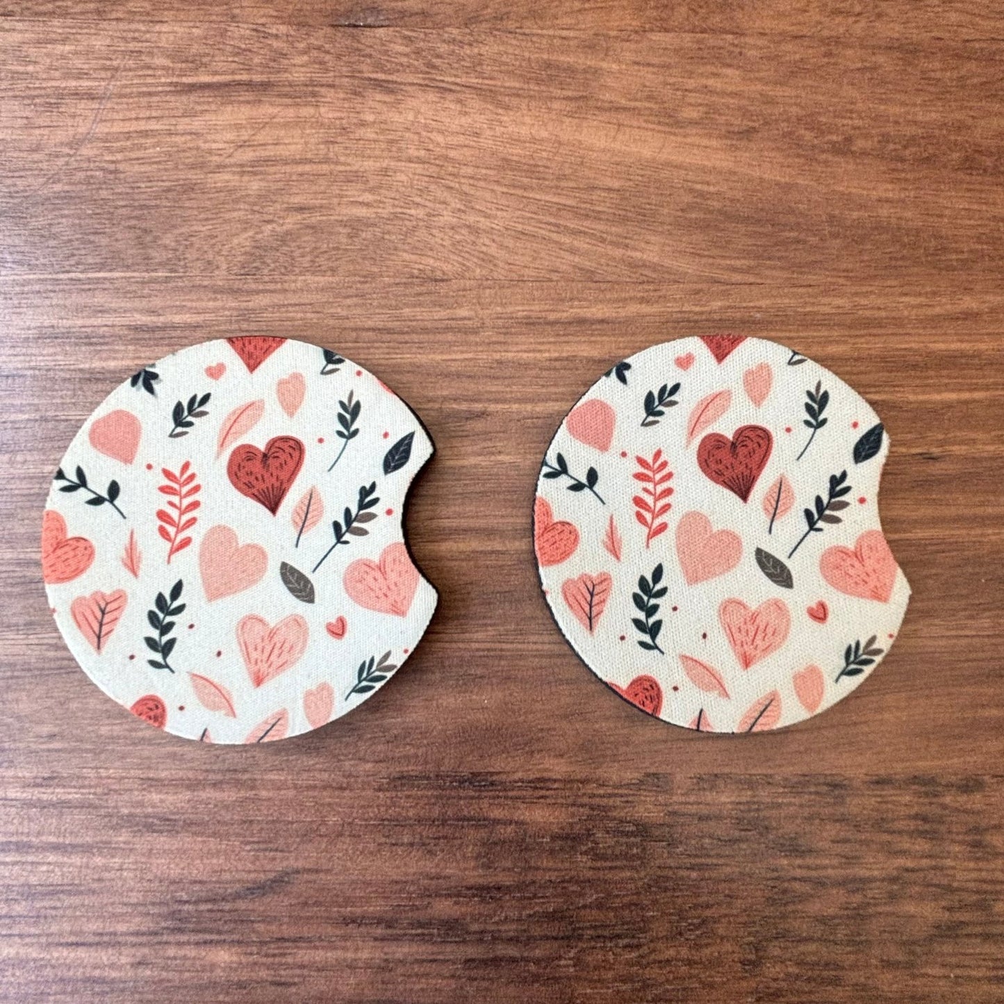 Pink Hearts Cottagecore Car Coasters Pack of 2, Cup Holder Coasters