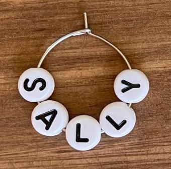 White with Black Letters Personalise Individual Silver or Gold Wine Glass Charm Rings with Letter Beads