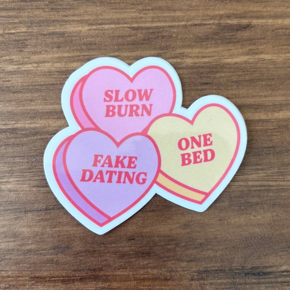 Slow Burn Fake Dating One Bed Hearts Vinyl Die Cut Laminated Sticker
