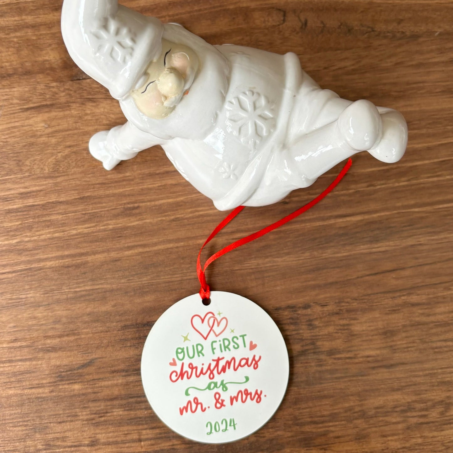 Personalised First Christmas as Mr & Mrs Ornament - Green and Red Text