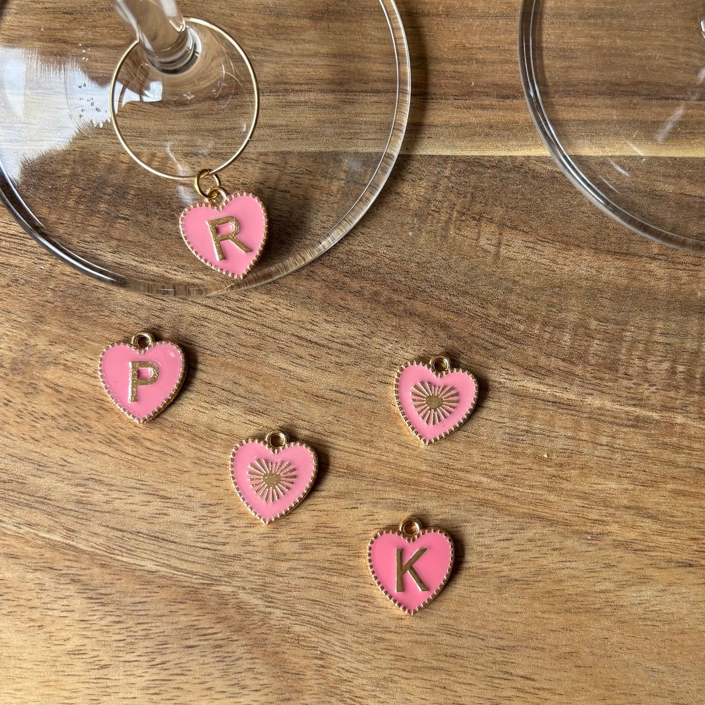 Personalise Gold Alphabet Heart Charm 25mm Wine Glass Charm Rings - Available 3 colours