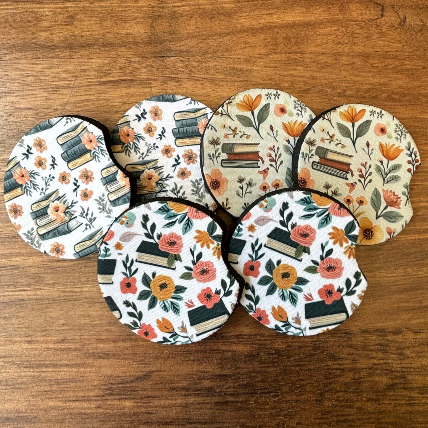 Book Themed Car Coasters Pack of 2, Cup Holder Coasters