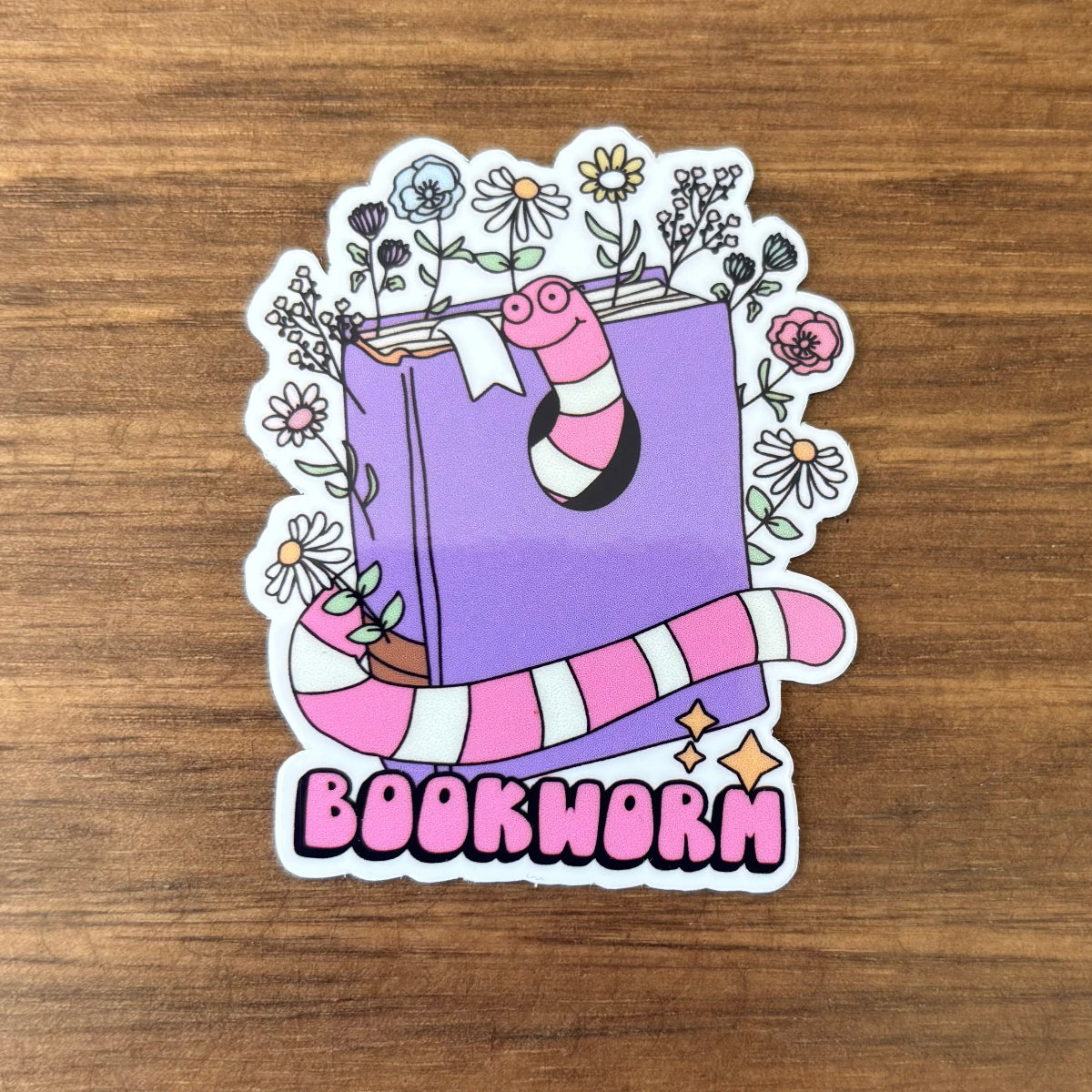 Bookworm Vinyl Die Cut Laminated Sticker