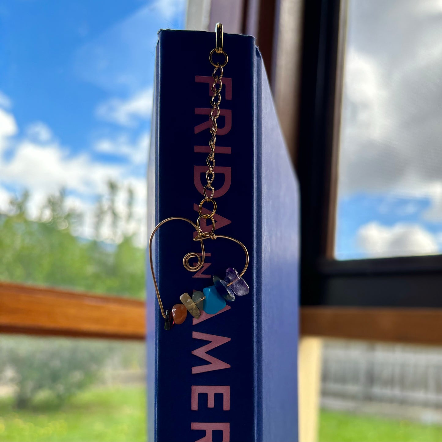Gold Wire Heart with Stones on Gold Engraved Hook Bookmark