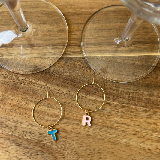 Personalised Gold Alphabet Letter Charm 25mm Wine Glass Charm Rings - 4 Colours