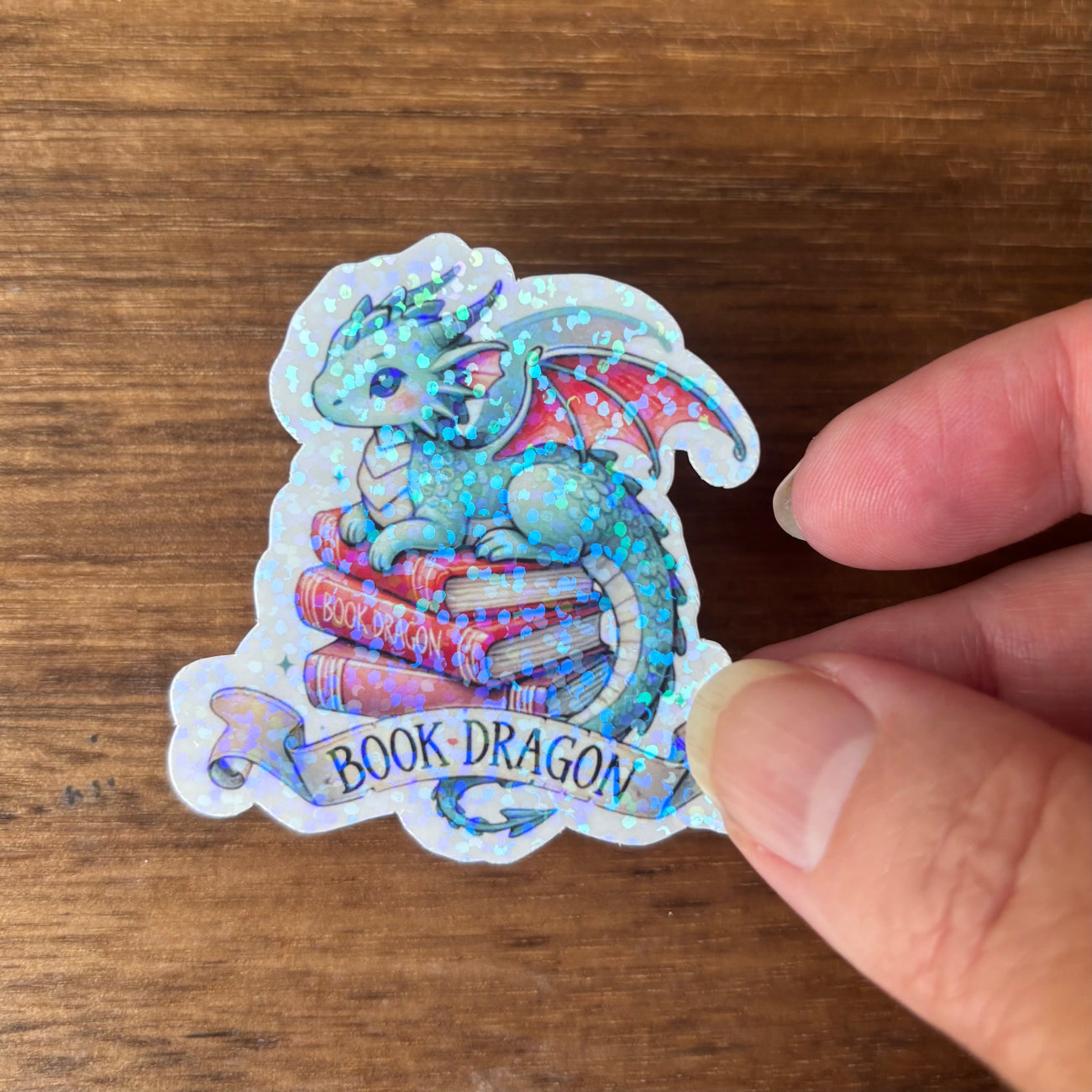 Book Dragon Holographic Vinyl Die Cut Laminated Sticker