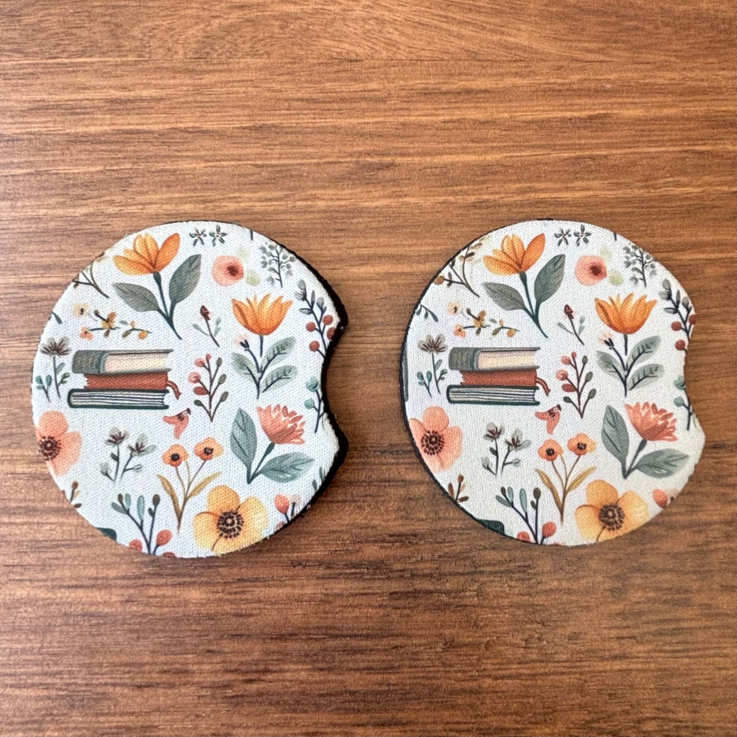 Book Themed Car Coasters Pack of 2, Cup Holder Coasters
