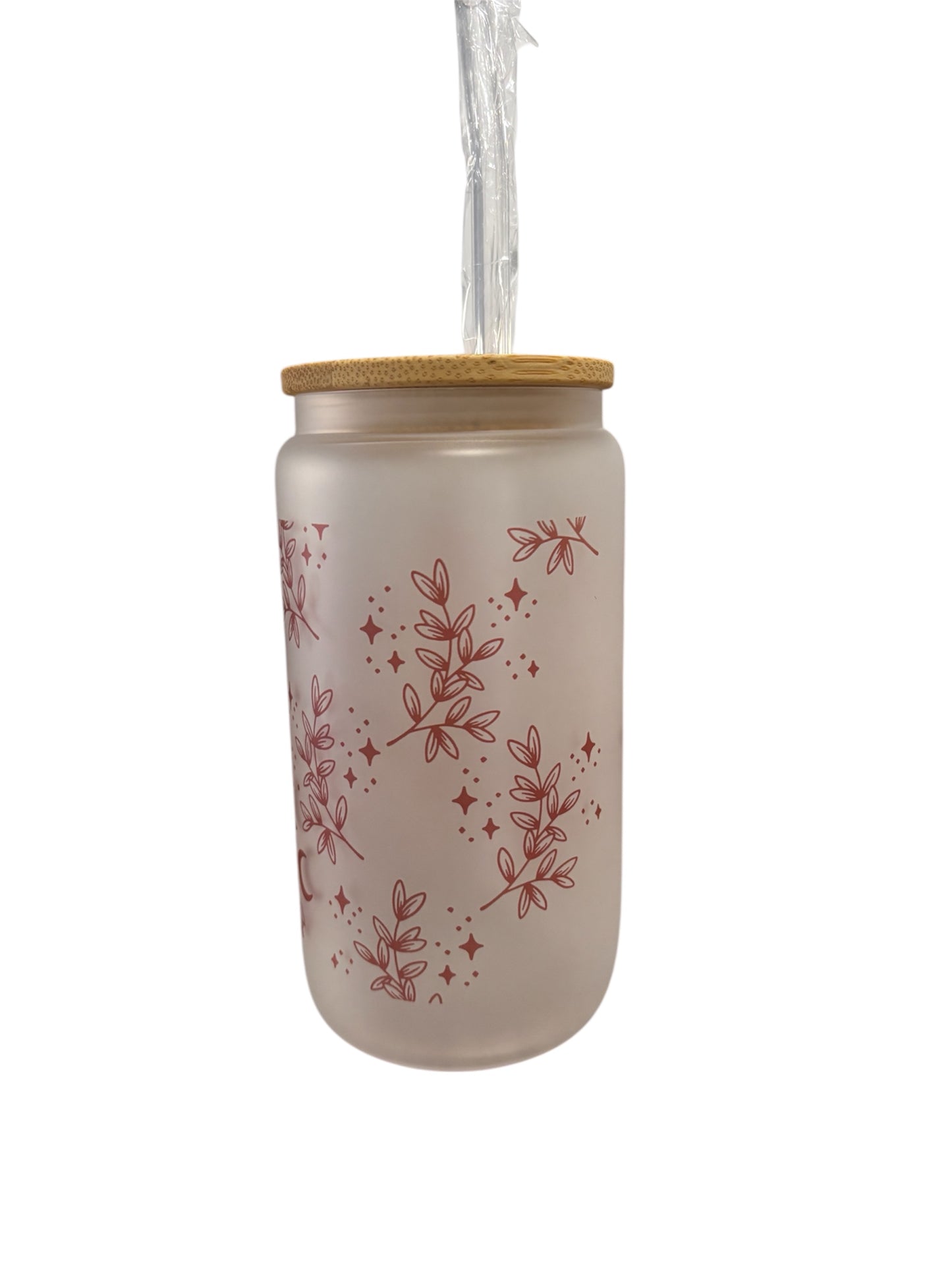Just One More Chapter Sublimated 16oz Frosted Libbey Glass Can with Bamboo Lid and reusable straw.