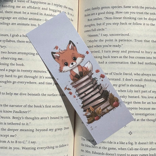 Fox on Books Laminated Bookmark