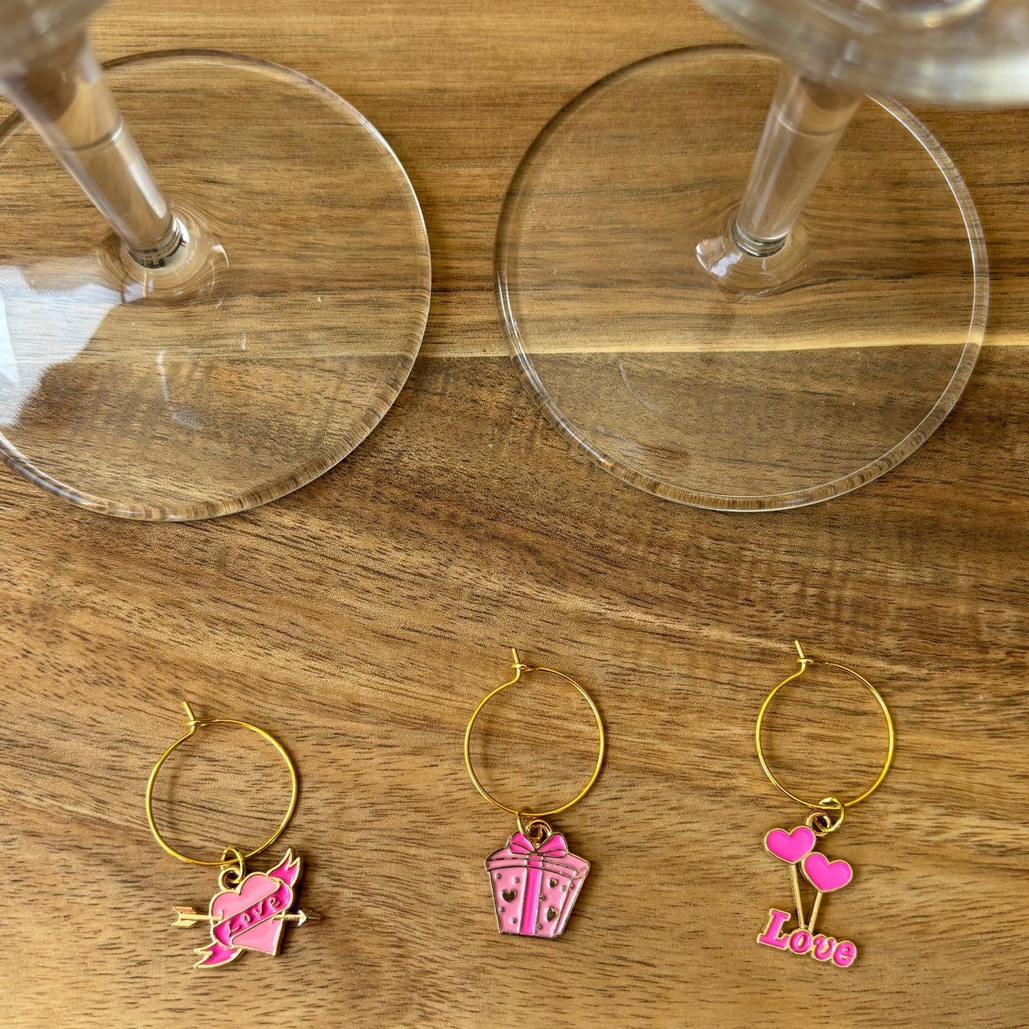 Love Themed Gold 20mm Wine Glass Charm Rings