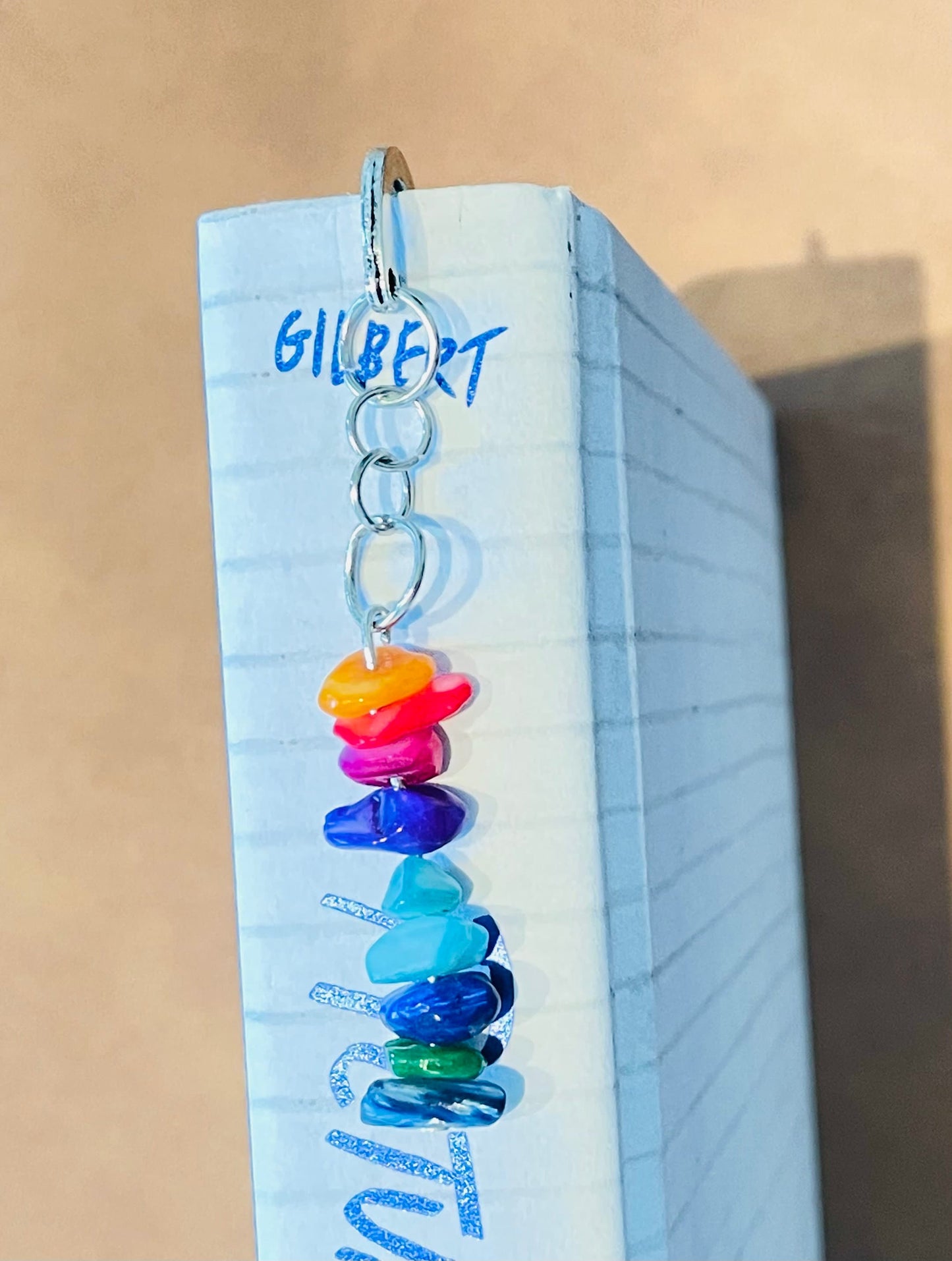 Rainbow Silver Hook Bookmark with Rainbow Stone Beads