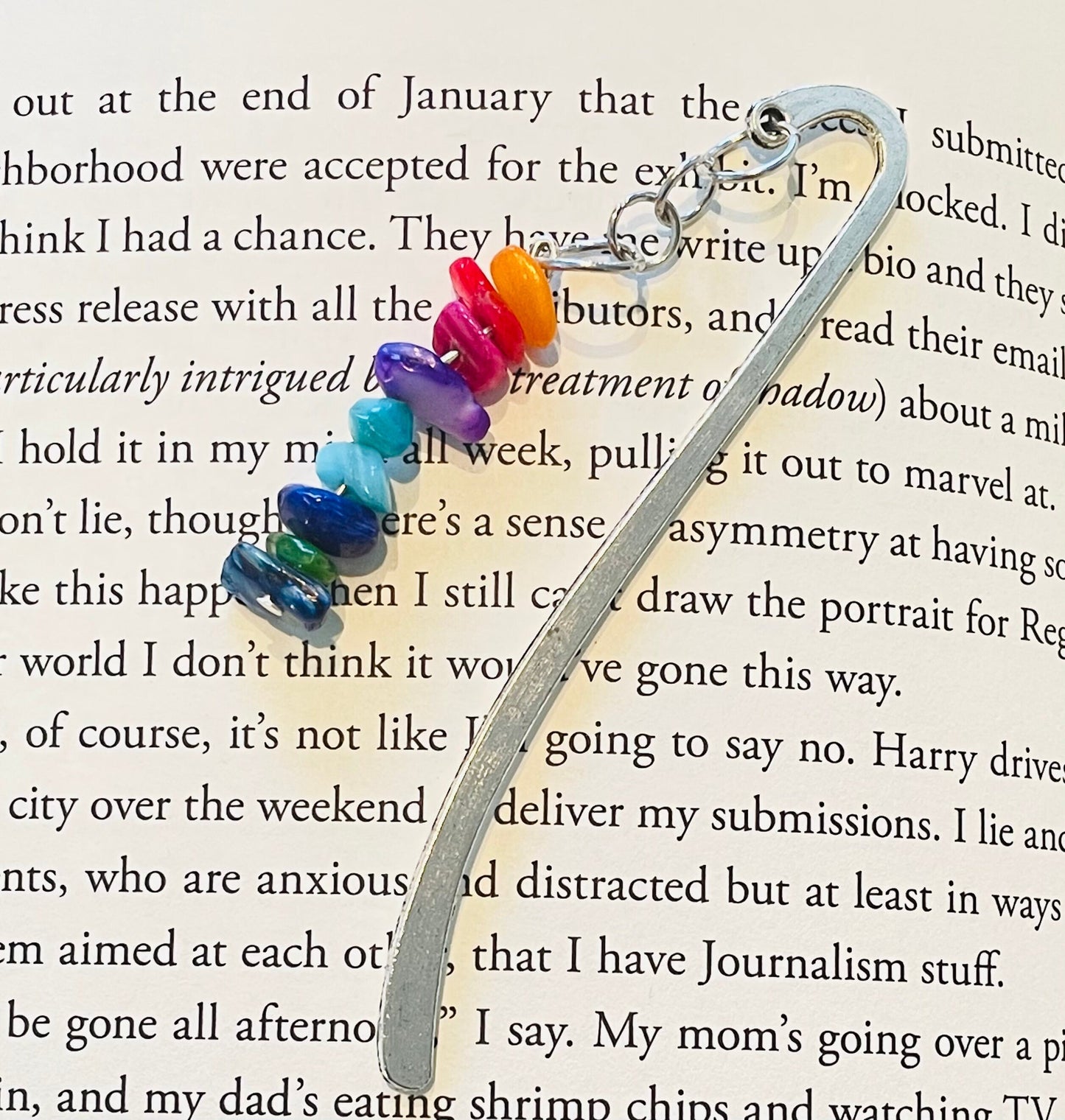 Rainbow Silver Hook Bookmark with Rainbow Stone Beads