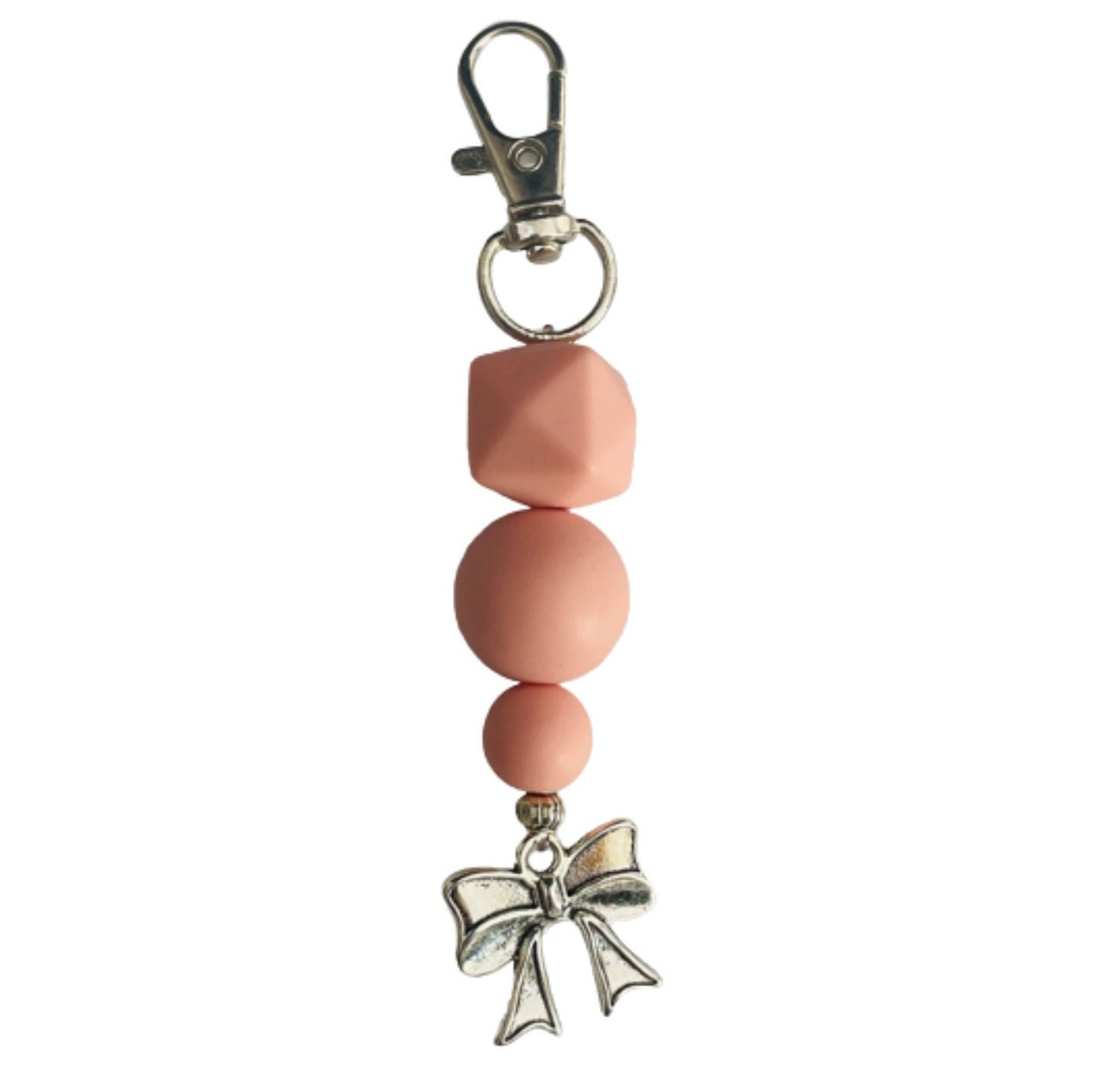 Dark Pink Matte Bead Keyring with Lobster Clasp and Bow Charm
