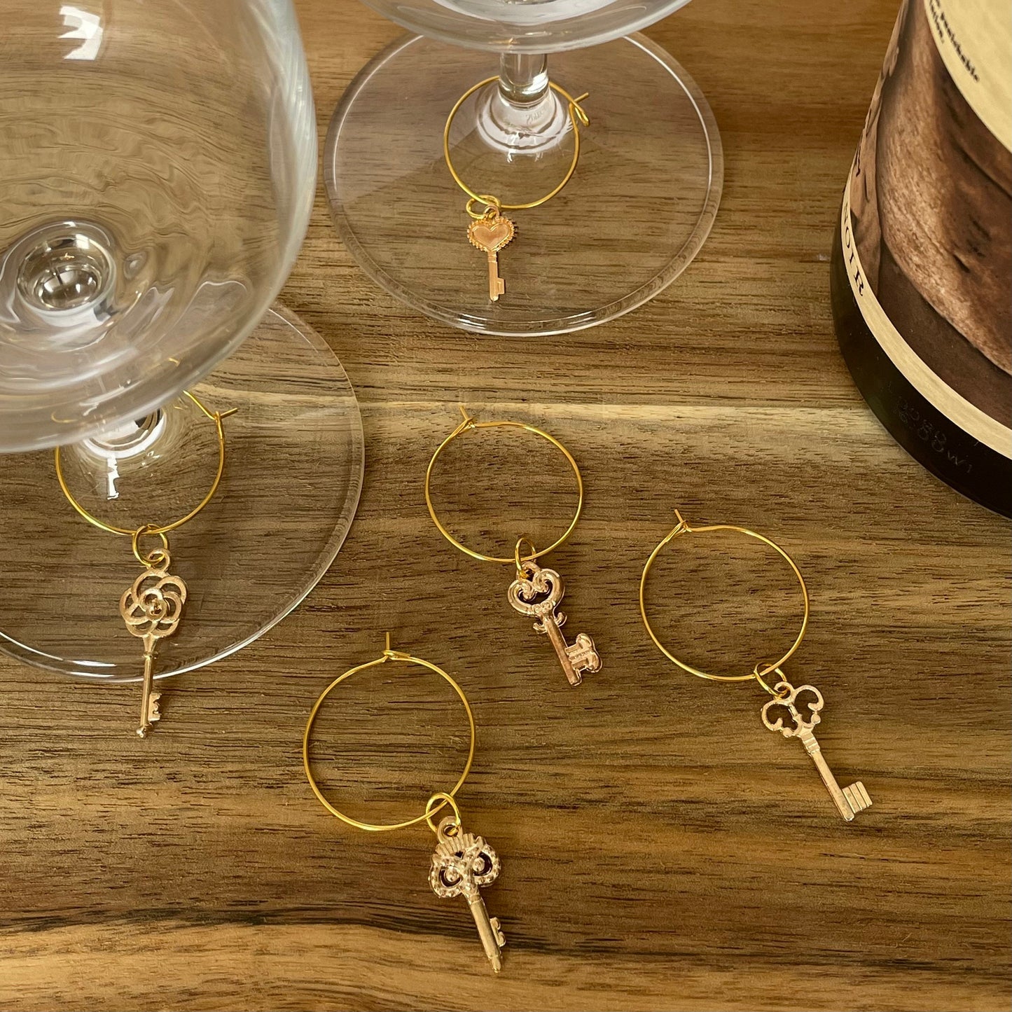 Gold 25mm Wine Glass Charm Rings with Enamel Gold Charms