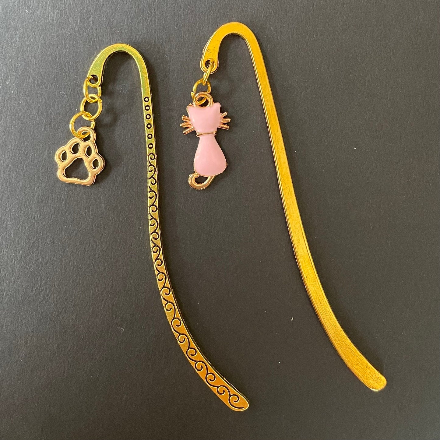 Tibetan Gold Engraved Hook Bookmark with Animal Gold Charms