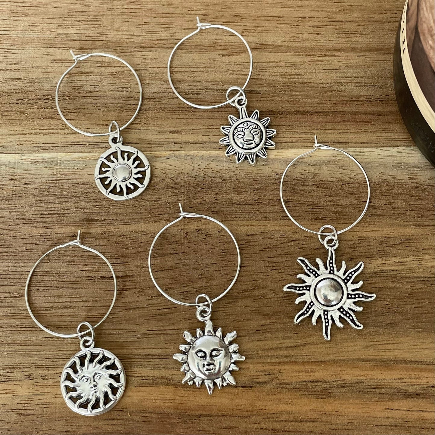 Silver 25mm Wine Glass Charm Rings with Silver Charms