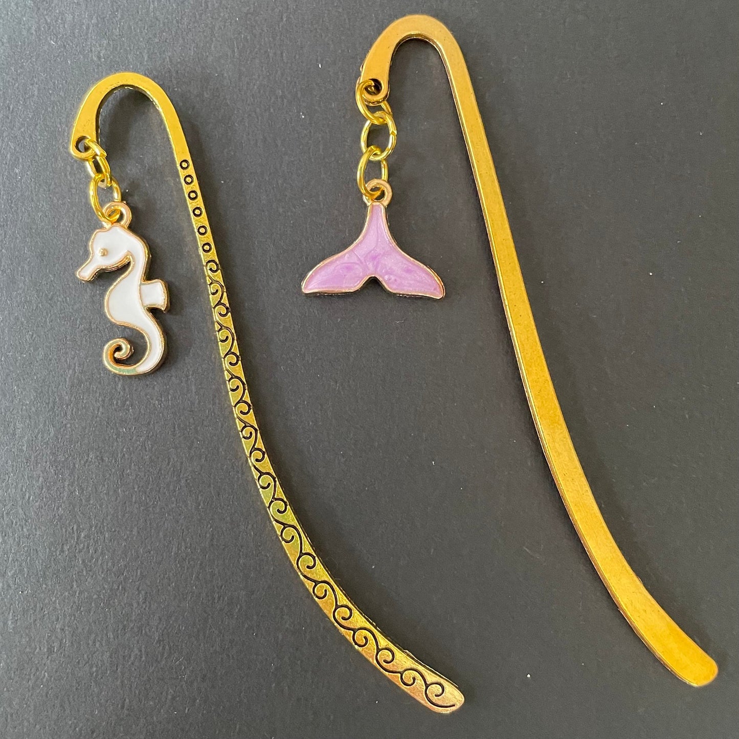 Tibetan Gold Engraved Hook Bookmark with Animal Gold Charms