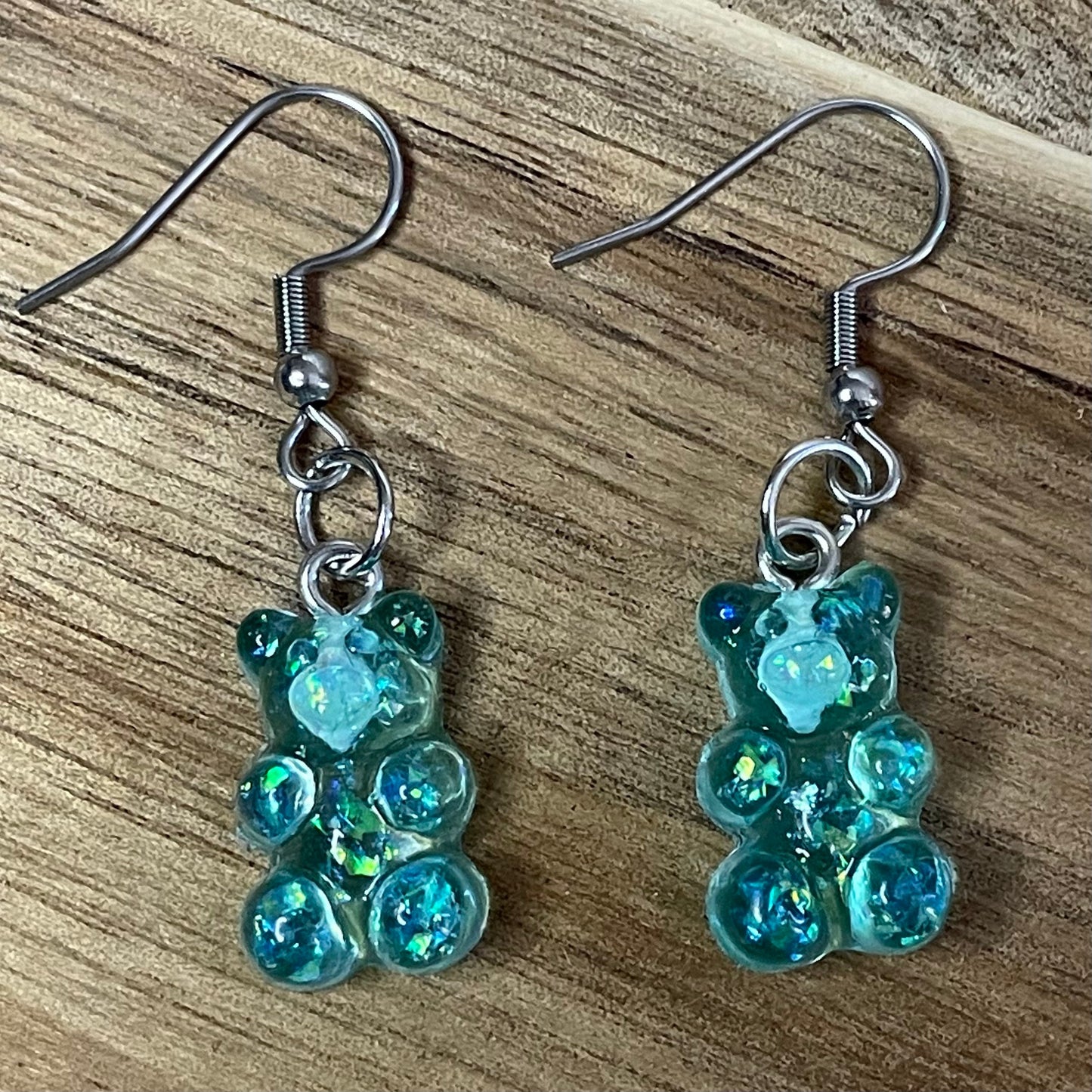 Silver Resin Gummy Bear Hook Earrings with Ball and Coil 18mm