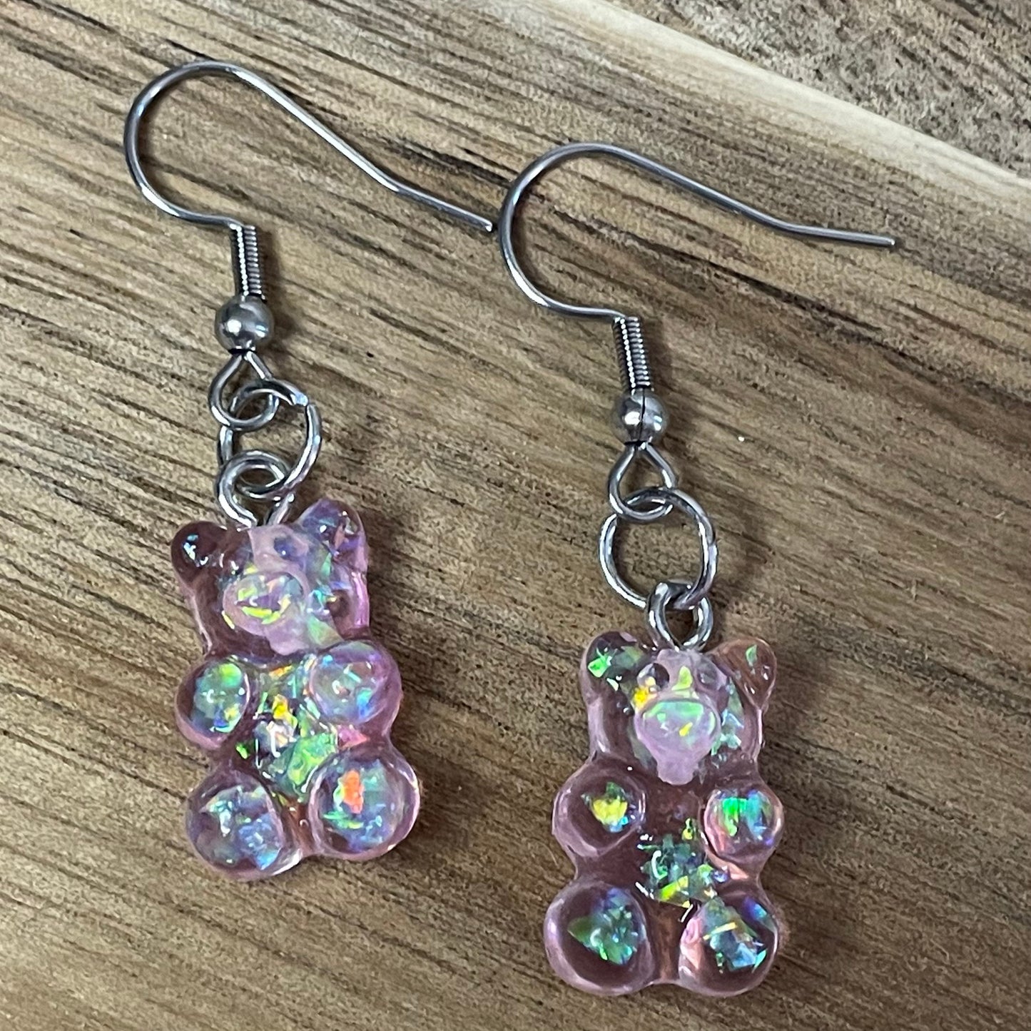 Silver Resin Gummy Bear Hook Earrings with Ball and Coil 18mm