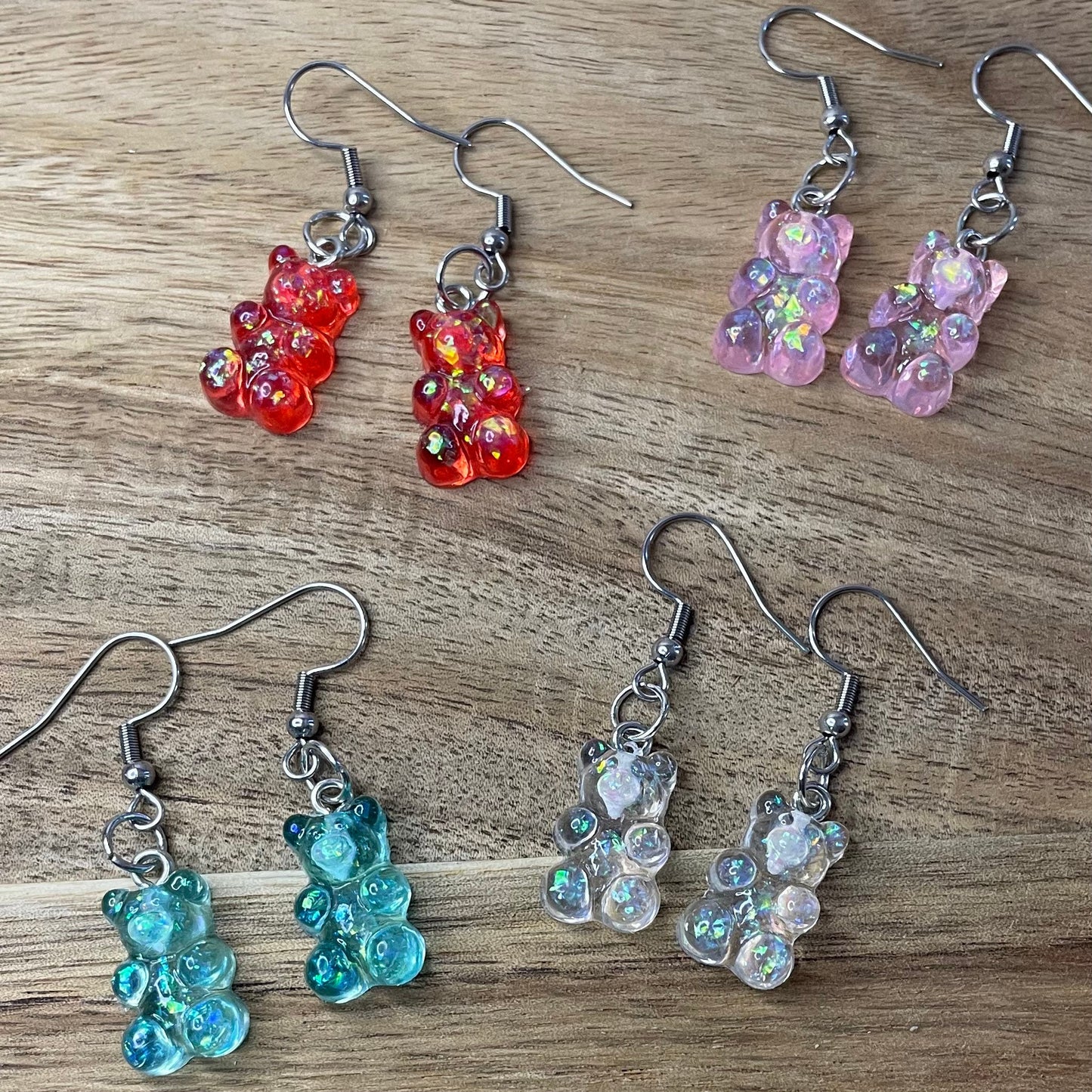 Silver Resin Gummy Bear Hook Earrings with Ball and Coil 18mm
