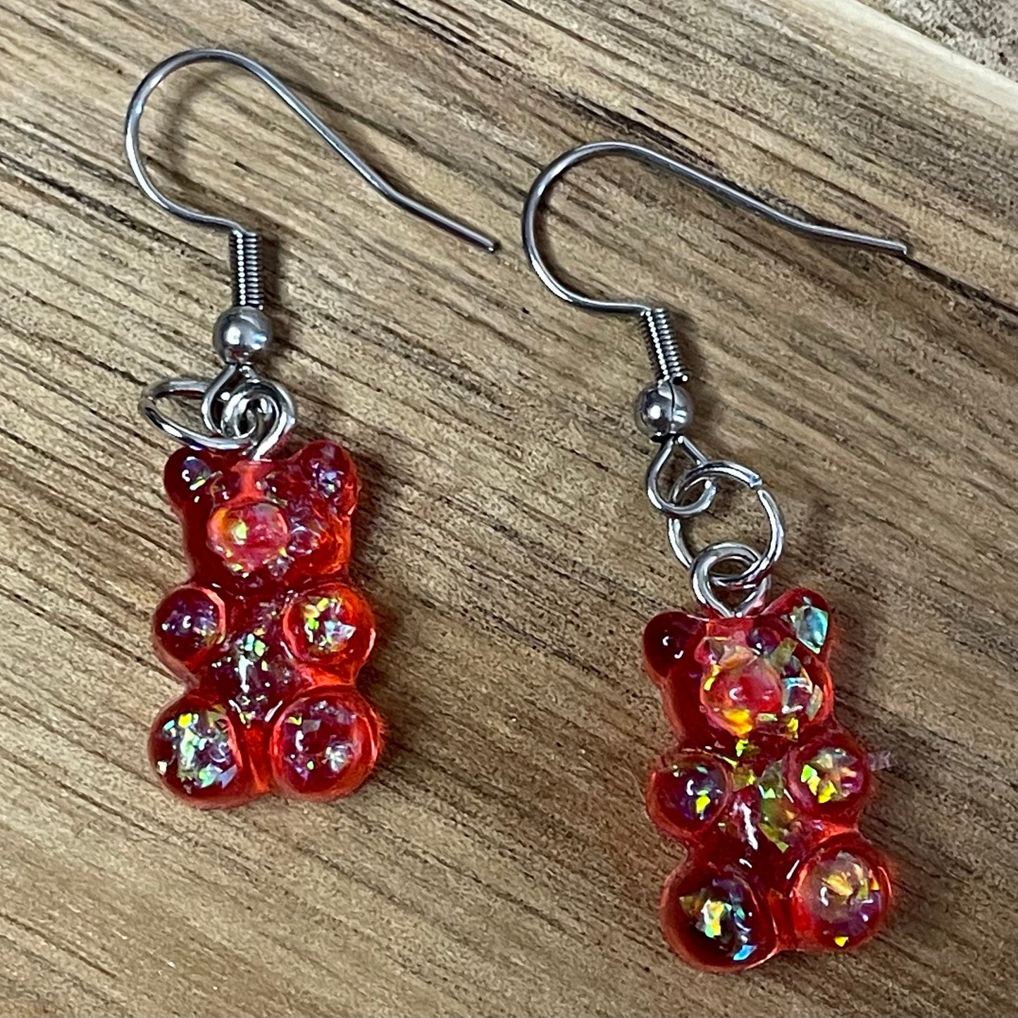 Silver Resin Gummy Bear Hook Earrings with Ball and Coil 18mm