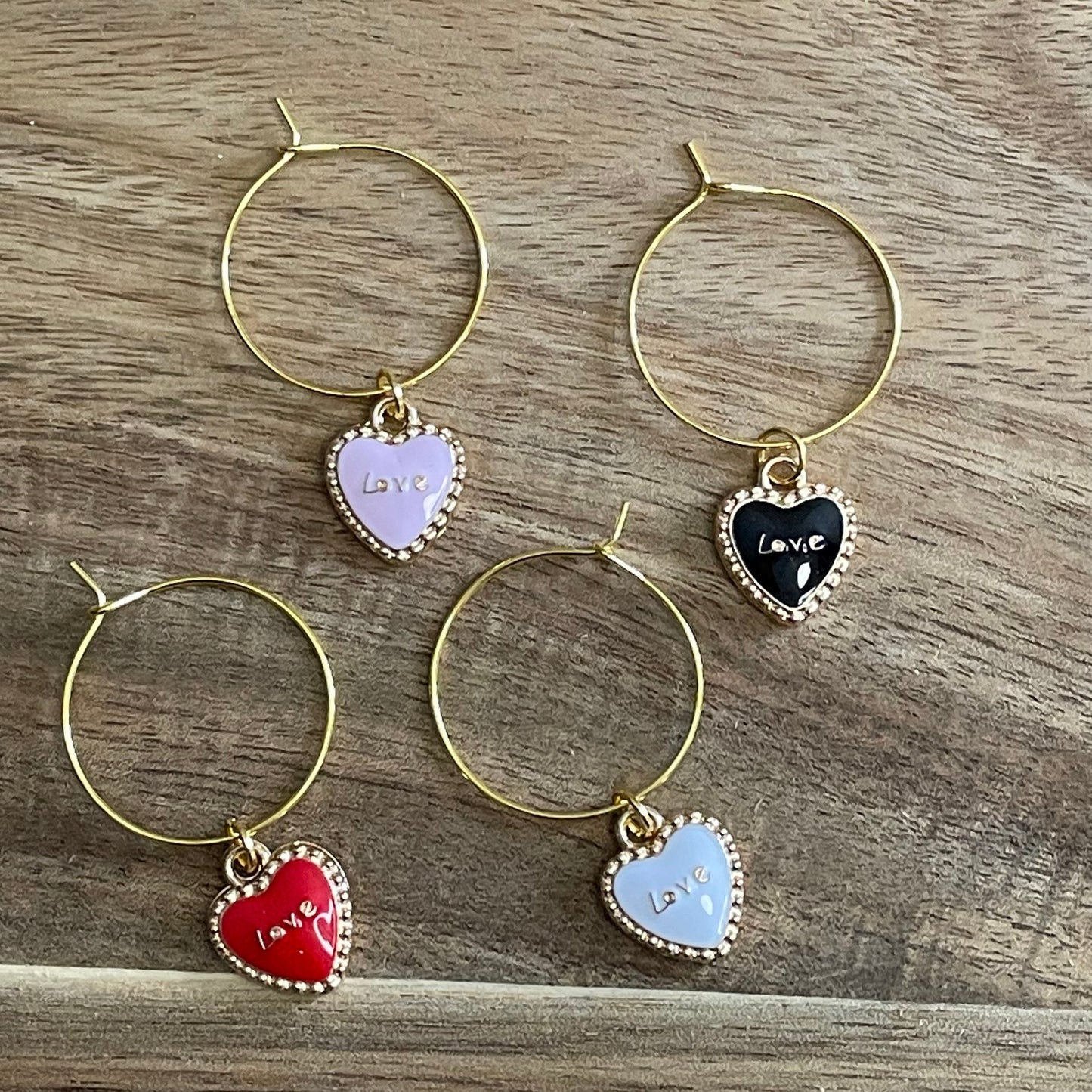 4 Pack Gold 25mm Wine Glass Charm Rings with Enamel Charms