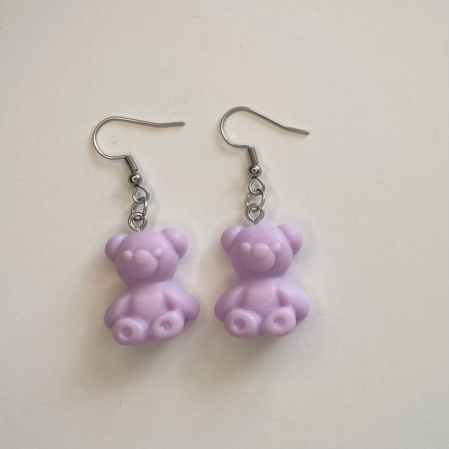 Bear Resin Silver Hook Earrings with Ball and Coil 18mm