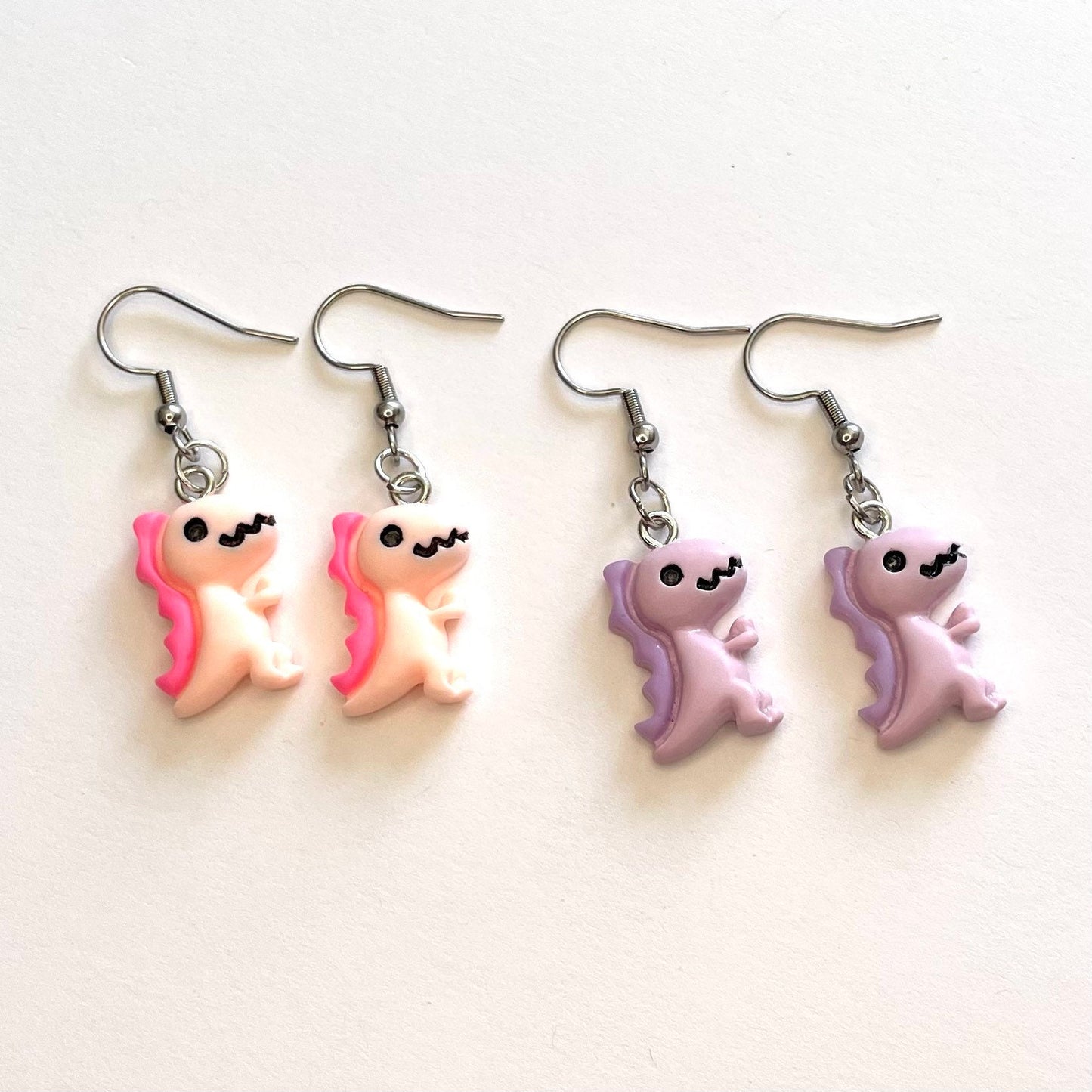 Dinosaur Resin Silver Hook Earrings with Ball and Coil 18mm