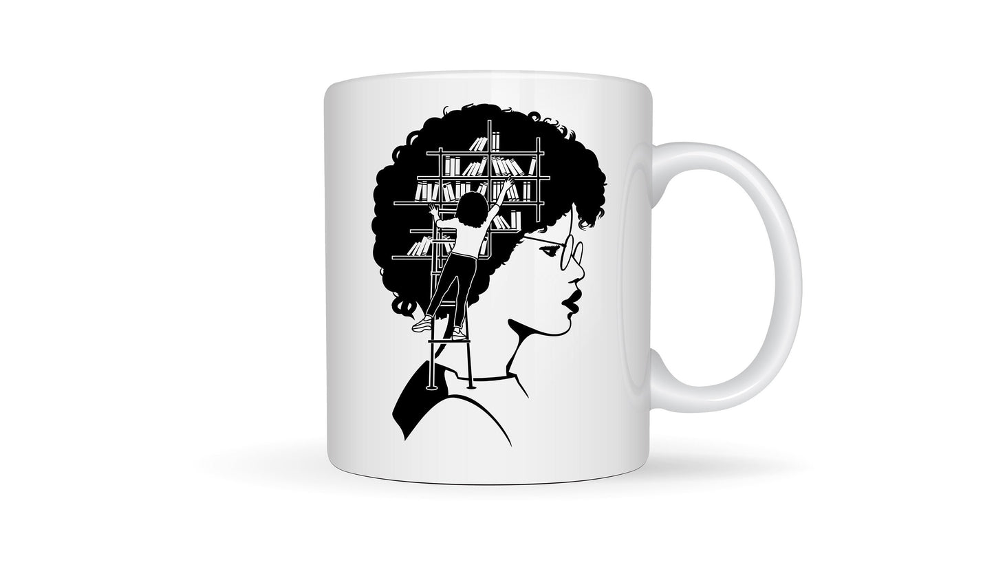 Girls Head with Books White Ceramic Mugs 11oz or 15oz