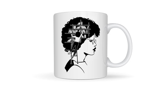 Girls Head with Books White Ceramic Mugs 11oz or 15oz