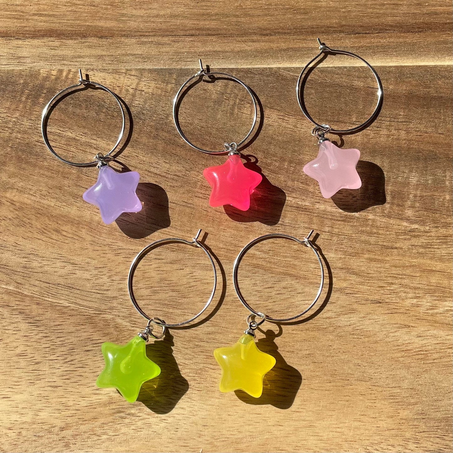 Resin Star Silver 25mm Wine Glass Charm Rings with Resin Charms