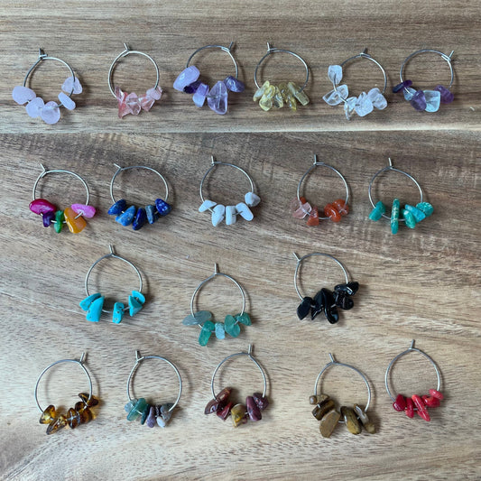 Individual Silver 20mm Wine Glass Charm Rings, Crystals and Stones