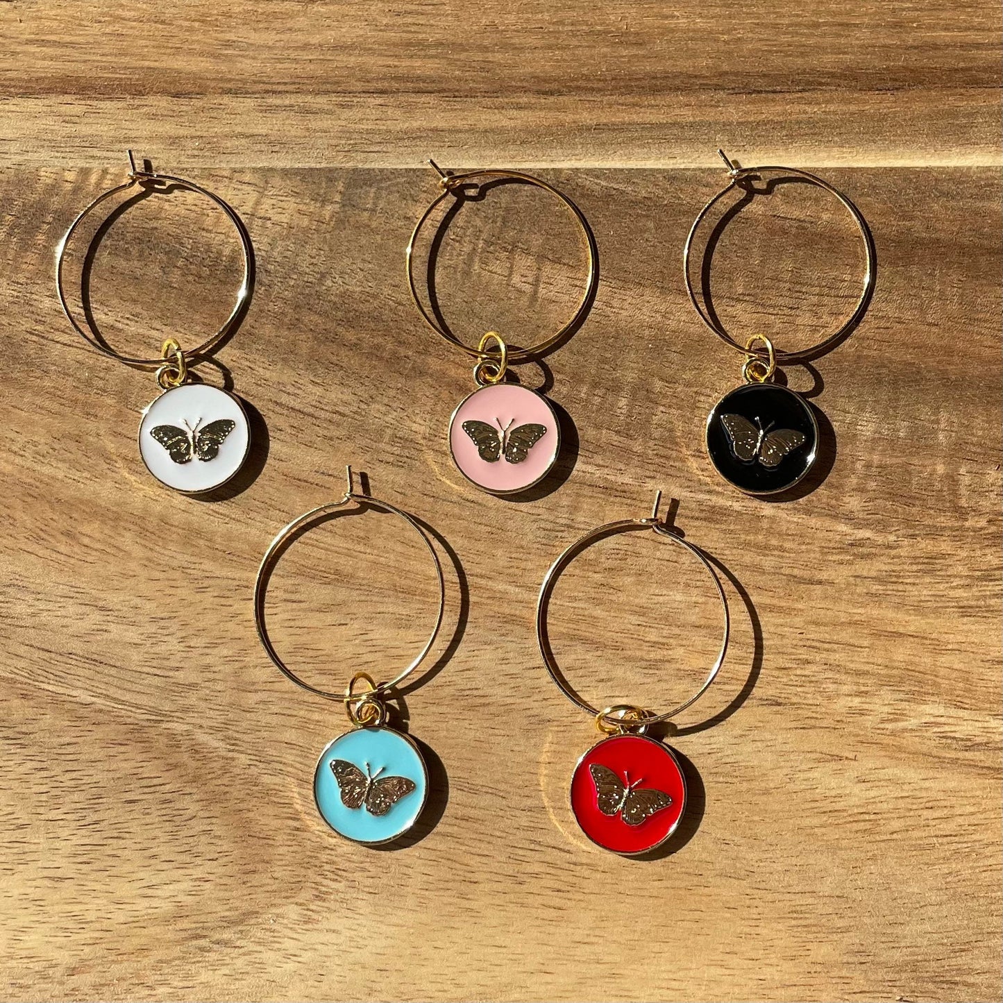 Butterfly Gold 25mm Wine Glass Charm Rings with Enamel Gold Charms