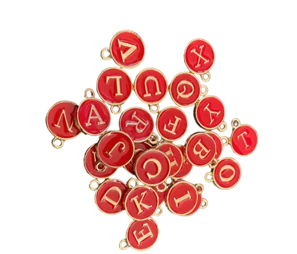 RED Individual Gold 25mm Wine Glass Charm Rings with Alphabet Charm