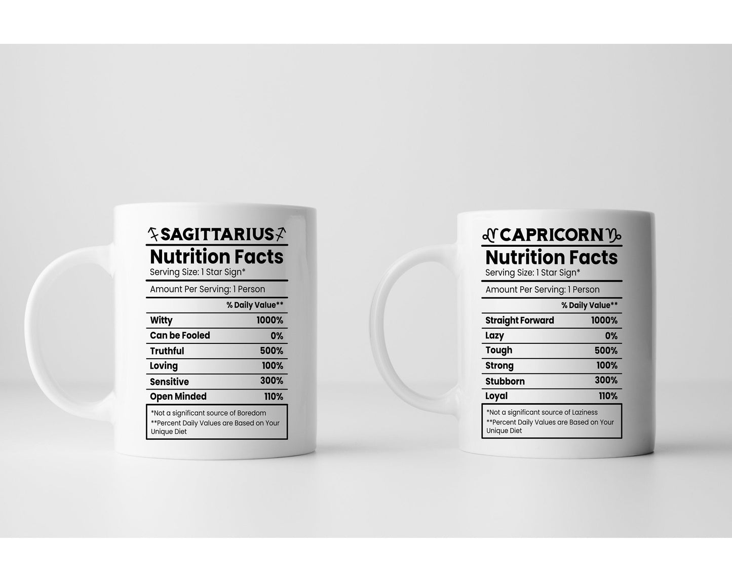Star Sign Nutrition Facts White Ceramic Mugs 11oz or 15oz - 12 designs Zodiac
