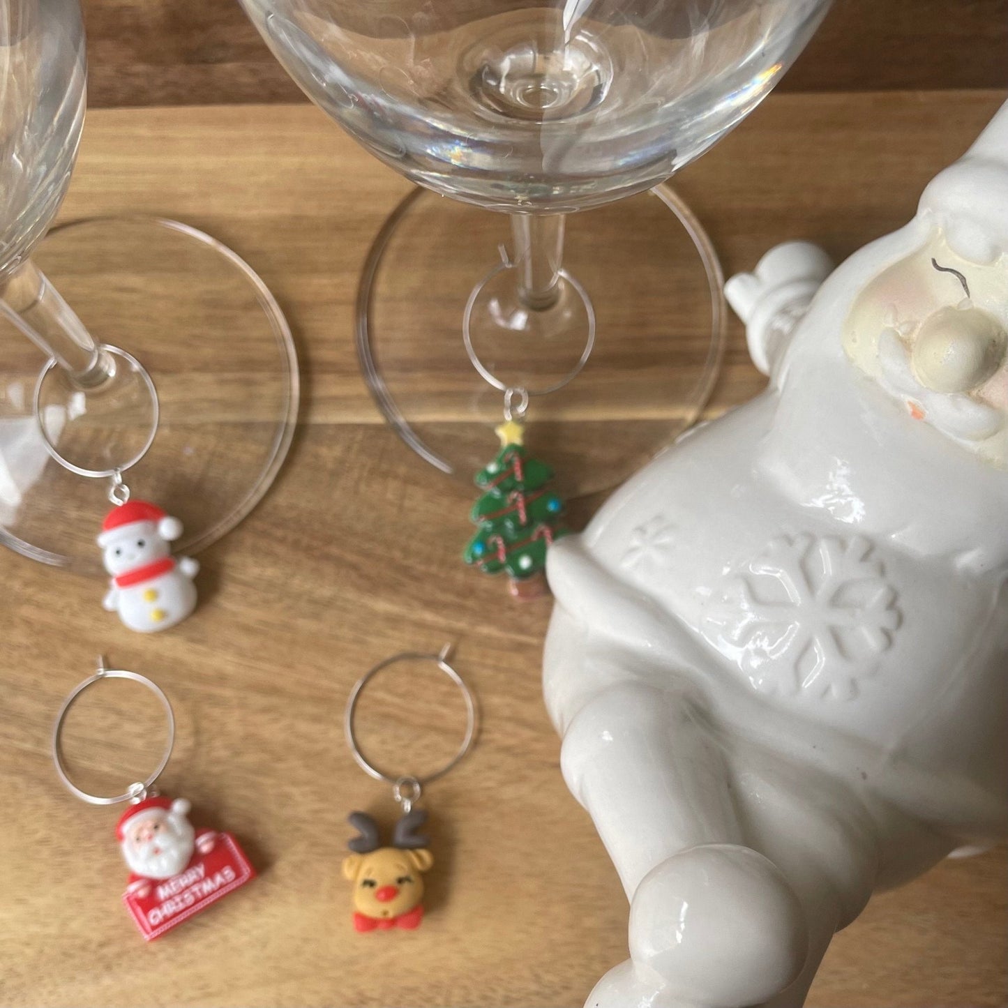 Set 2 Christmas Silver 25mm Wine Glass Charm Rings with Resin Charms